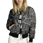 Womens Baseball Jacket Stand Collar Black and White Print Casual Wear customizable