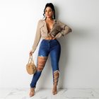 Womens Creative Tie Up Denim Jeans Casual Fit Autumn Winter Collection Available in Multiple Sizes Wholesale