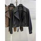 Brown Short Motorcycle Jacket for Women Stylish Fit with Long Sleeves Casual Wear for Fall