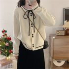 Color Block Knitted Cardigan for Women Loose Fit Soft Fabric with Bow Detail Spring Autumn Wear