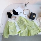 Girls Two Piece Set Korean Style Doll Collar Coat and Pleated Skirt Spring Autumn Fashion