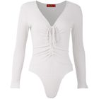 Deep V Neck Drawstring Triangle Jumpsuit Solid Color Knitted Stretch Fabric Slim Fit for Casual Wear