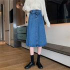 High Waist Denim Midi Skirt for Women Bodycon Fit A Line Design Versatile Casual Wear