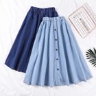 High Waist Denim Skirt for Women A Line Silhouette Elastic Waist Mid Length Casual Style Available in Multiple Sizes