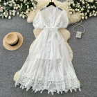 Lace Puff Sleeve A Line Dress for Women Breathable Summer Fabric Elegant Casual Wear
