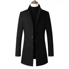 Mens Overcoat Stylish Long Wool Blend Coat Stand Collar Available in Gray Black Red Navy Wholesale Low MOQ