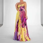 Elegant Floral Print Strapless Dress for Women Summer Collection Available in Purple Wholesale Sizes S to 3XL