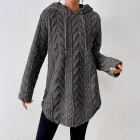 Hooded Long Sleeve Pullover Sweater Slim Fit Drawstring Plush Fabric Solid Color Fall Fashion for Women Wholesale