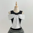 Summer Womens Fitted T Shirt Short Sleeve Bow Tie Detail Polka Dot Print Casual Wear Ready to Ship