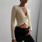 Womens Long Sleeve Cropped Top Hollow Out Design Ribbed Fabric Sexy Style Perfect for Fall Fashion Wholesale