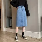 High Waist A Line Denim Skirt for Women Versatile Design with Frayed Hem Casual Summer Wear