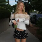 Womens Winter Top Sexy Off Shoulder Design Irregular Long Sleeve with Fur Collar Slim Fit Perfect for Casual or