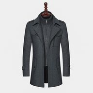 Mens Business Overcoat Stylish Double Collar Wool Blend Available in Khaki Black Gray Navy Wholesale Ready to Ship