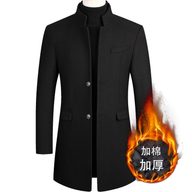 Mens Wool Blend Overcoat Casual Slim Fit Mid Length Dragon and Phoenix Pattern Autumn and Winter
