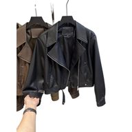 Brown Short Motorcycle Jacket for Women Stylish Fit with Long Sleeves Casual Wear for Fall