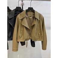 Brown Short Motorcycle Jacket for Women Stylish Fit with Long Sleeves Casual Wear for Fall