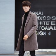 Mens Wool Blend Overcoat Slim Fit Mid Length Jacket Casual Style for Autumn Winter