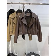 Brown Short Motorcycle Jacket for Women Stylish Fit with Long Sleeves Casual Wear for Fall