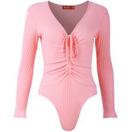 Deep V Neck Drawstring Triangle Jumpsuit Solid Color Knitted Stretch Fabric Slim Fit for Casual Wear