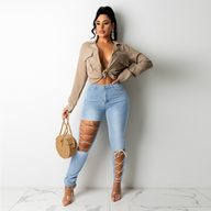 Womens Creative Tie Up Denim Jeans Casual Fit Autumn Winter Collection Available in Multiple Sizes Wholesale