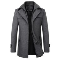 Mens Wool Blend Overcoat Thick Warm Long Length Removable Collar Winter Outerwear