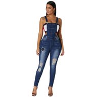 Fashionable Womens Denim Overalls with Ripped Design Slim Fit Casual Style Available in Multiple Sizes Wholesale