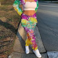 Distressed Denim Jeans for Women Casual Straight Fit with Button Details Tie Dye Pattern Available in Multiple Sizes Wholesale