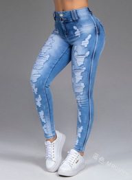 Womens Ripped Skinny Jeans Stretch Fabric Slim Fit Casual Wear Available in Multiple Sizes custom packaging