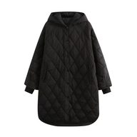 Hooded Longline Quilted Cotton Coat for Women Loose Fit Warm Winter Jacket Casual Everyday Wear