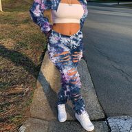 Distressed Denim Jeans for Women Casual Straight Fit with Button Details Tie Dye Pattern Available in Multiple Sizes Wholesale