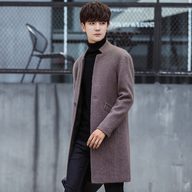 Mens Wool Overcoat Slim Fit Mid Length Stand Collar Casual Jacket Autumn Winter Collection