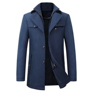 Mens Wool Blend Overcoat Thick Warm Long Length Removable Collar Winter Outerwear