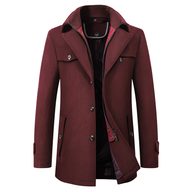 Mens Wool Blend Overcoat Thick Warm Long Length Removable Collar Winter Outerwear