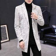 Mens Slim Fit Plaid Overcoat Faux Fur Fabric Stylish Winter Outerwear customizable