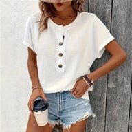 Summer Womens Fashion T Shirt Solid Color Button Detail Short Sleeve Casual Wear for Everyday Wholesale Availabl