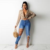 Womens Creative Tie Up Denim Jeans Casual Fit Autumn Winter Collection Available in Multiple Sizes Wholesale