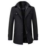 Mens Wool Blend Overcoat Thick Warm Long Length Removable Collar Winter Outerwear