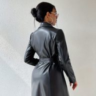 Womens Long Sleeve PU Trench Coat Slim Fit Perfect for Fall and Winter