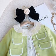Girls Two Piece Set Korean Style Doll Collar Coat and Pleated Skirt Spring Autumn Fashion