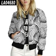 Womens Baseball Jacket Stand Collar Black and White Print Casual Wear customizable