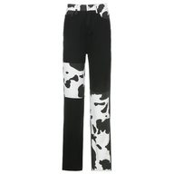 High Waist Color Block Cow Print Straight Leg Jeans for Women Casual Loose Fit Autumn Wear