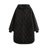 Hooded Longline Quilted Cotton Coat for Women Loose Fit Warm Winter Jacket Casual Everyday Wear