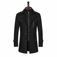 Mens Business Overcoat Stylish Double Collar Wool Blend Available in Khaki Black Gray Navy Wholesale Ready to Ship