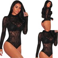 High Neck Long Sleeve Geometric Stretch Bodysuit for Women Casual Fit Spring Season