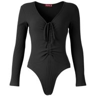 Deep V Neck Drawstring Triangle Jumpsuit Solid Color Knitted Stretch Fabric Slim Fit for Casual Wear