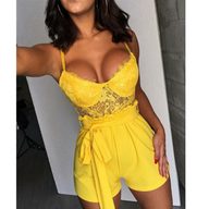 Lace Summer Jumpsuit for Women Sleeveless V Neck Design with Belt Casual Chic Style