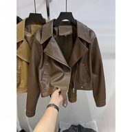 Brown Short Motorcycle Jacket for Women Stylish Fit with Long Sleeves Casual Wear for Fall