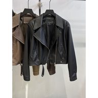 Brown Short Motorcycle Jacket for Women Stylish Fit with Long Sleeves Casual Wear for Fall