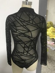 High Neck Long Sleeve Geometric Stretch Bodysuit for Women Casual Fit Spring Season
