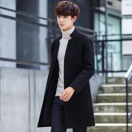 Mens Wool Overcoat Slim Fit Mid Length Stand Collar Casual Jacket Autumn Winter Collection